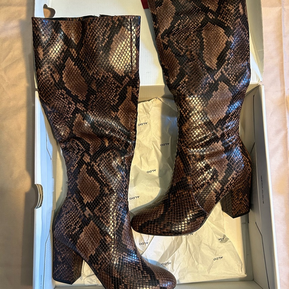 Aldo Brown Snake Pattern Boots